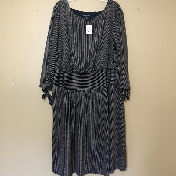 Ashley Stewart gold and black metallic striped dress 6X (34/36) New - Picture 4 of 5